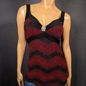 Y2K Red Glitter Rhinestone Top Size M Mcbling Trashy 2000s Sleeveless Babydoll